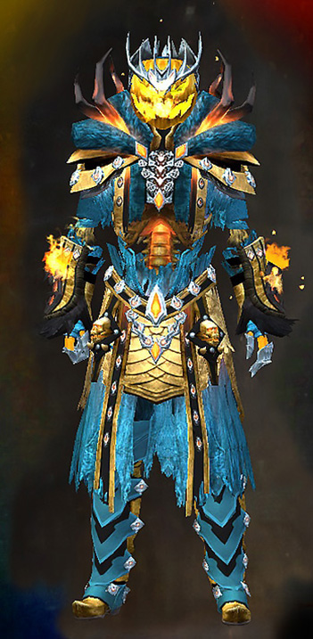 Male - Mad King's Guild Wars 2 Human Male Outfit - Dyed Blue & Gold - Mad King's