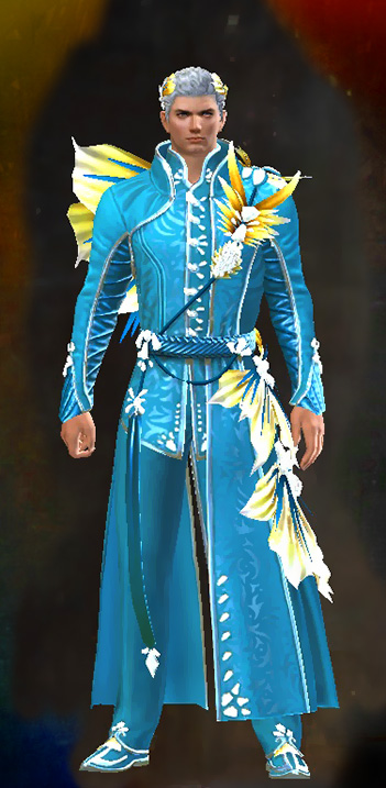 Male - Spring Promenade Guild Wars 2 Human Male Outfit - Dyed Blue & Gold - Spring Promenade