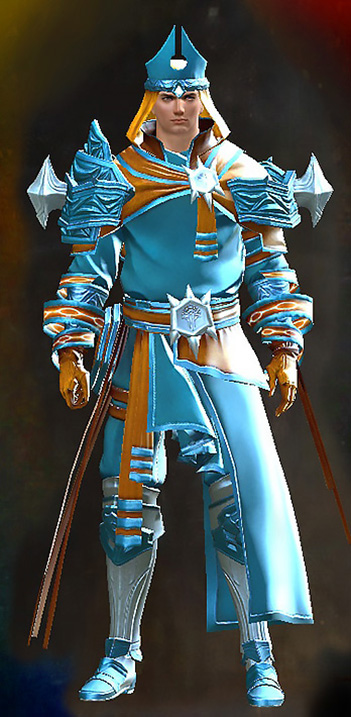 Male - White Mantle Guild Wars 2 Human Male Outfit - Dyed Blue & Gold - White Mantle